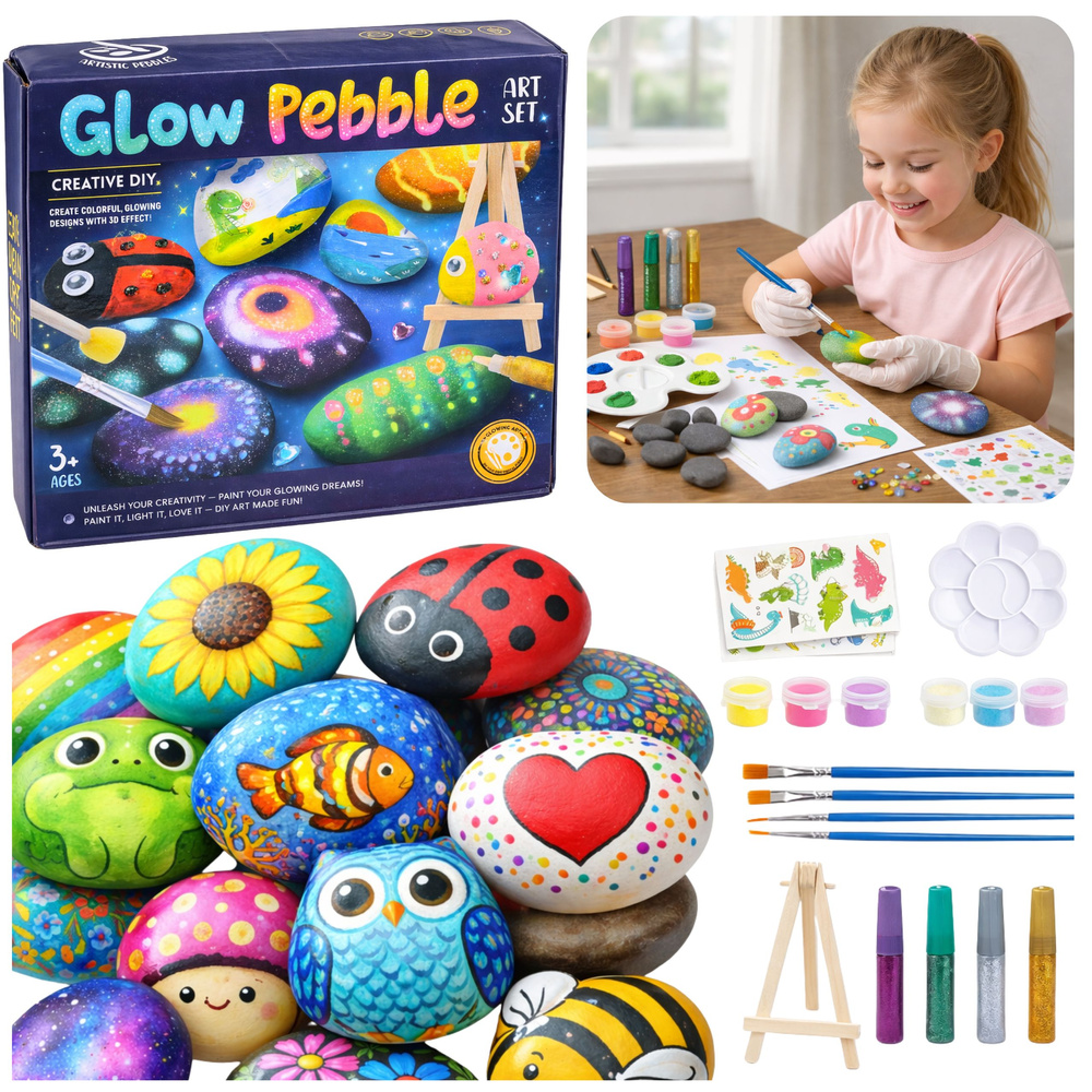 Kreativní sada svítící kameny pro malování LEAN Toys, pro děti od 3 let — Celkový pohled