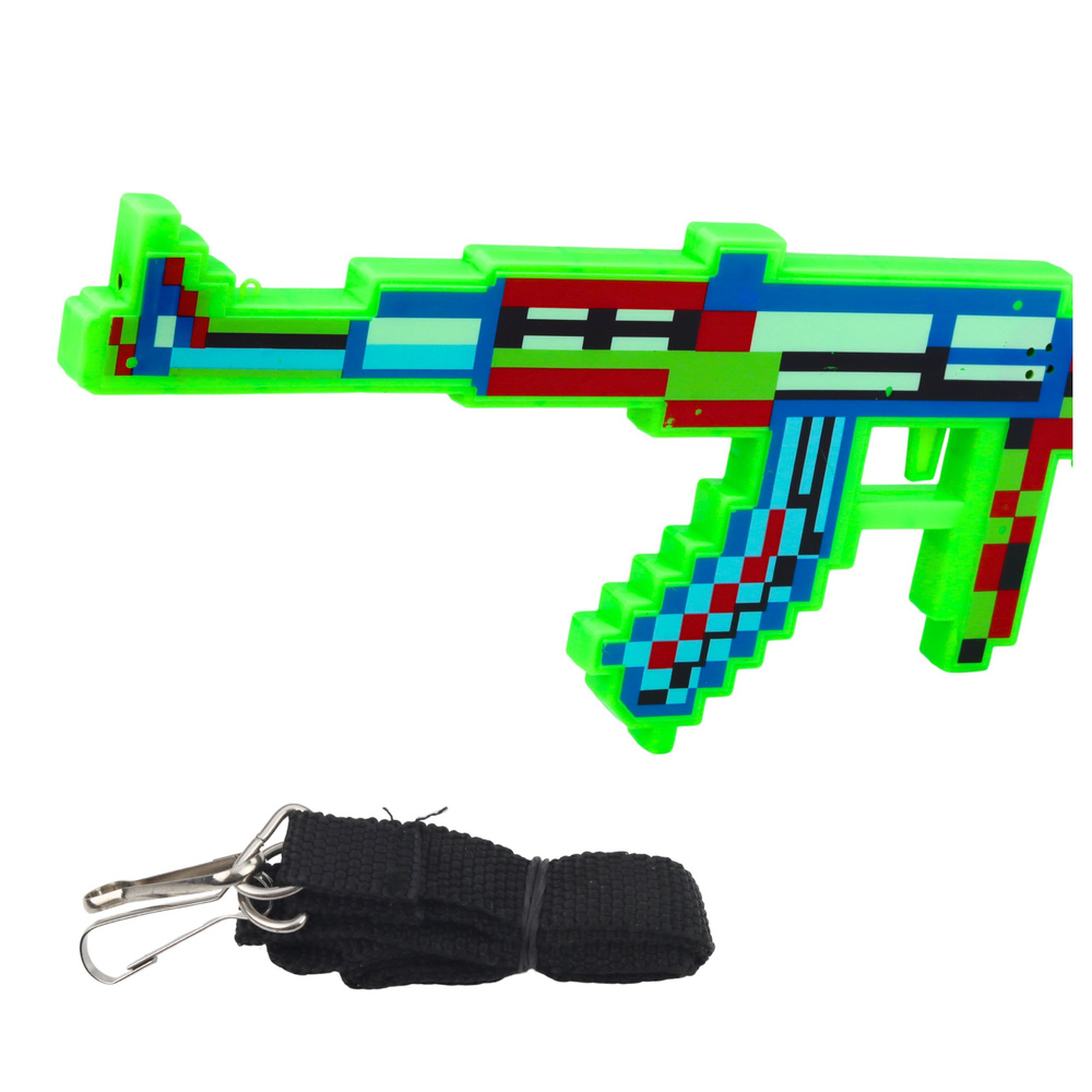 Zelený pikselový karabin se světelnými a zvukovými efekty, 45 cm — V provozu
