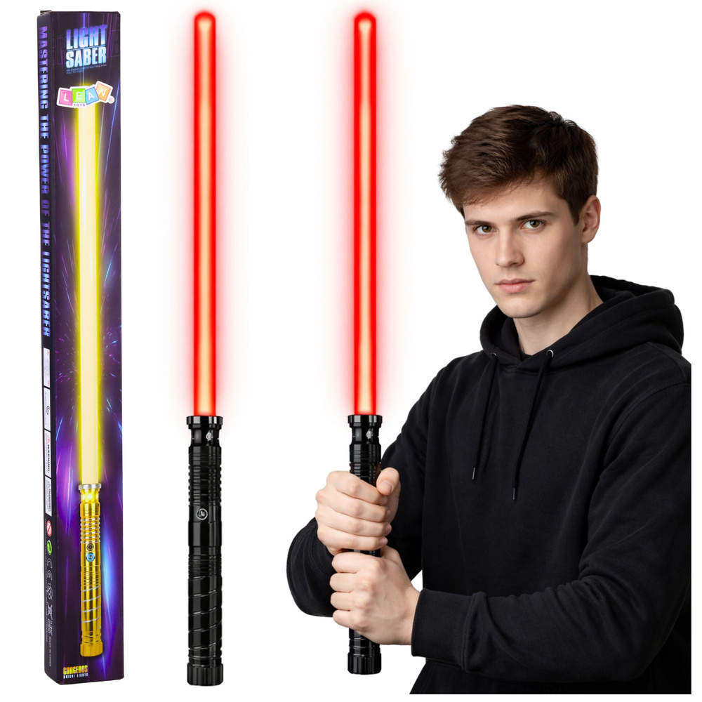 LED laserový svetelný meč s kovovou rukoväťou a zvukovými efektmi, 75 cm