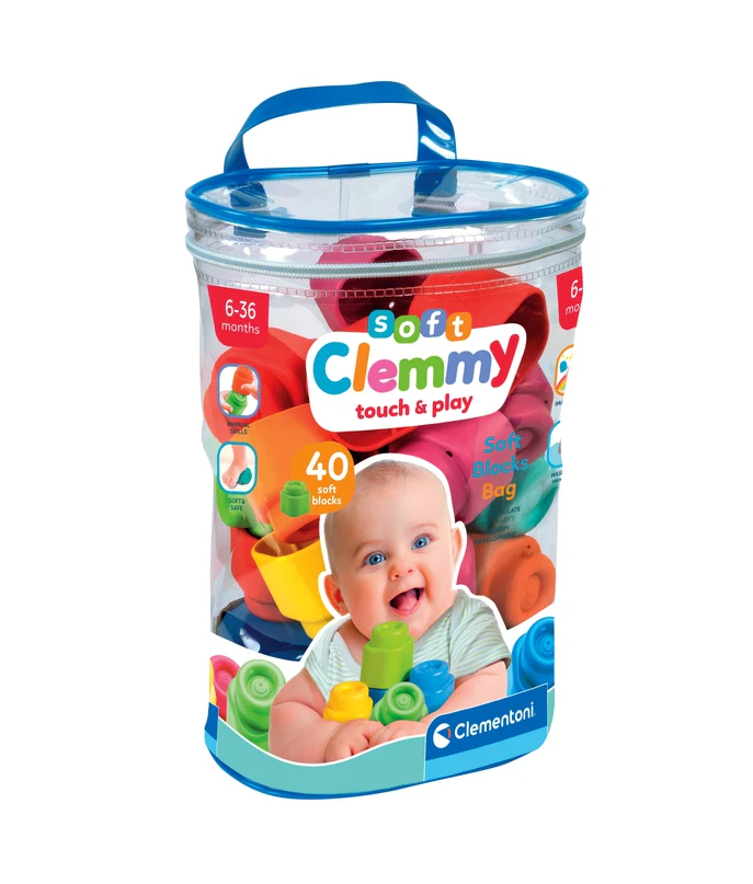 Clementoni Baby Clemmy sada 40 měkkých kostek v sáčku (6–36 měsíců) — Celkový pohled