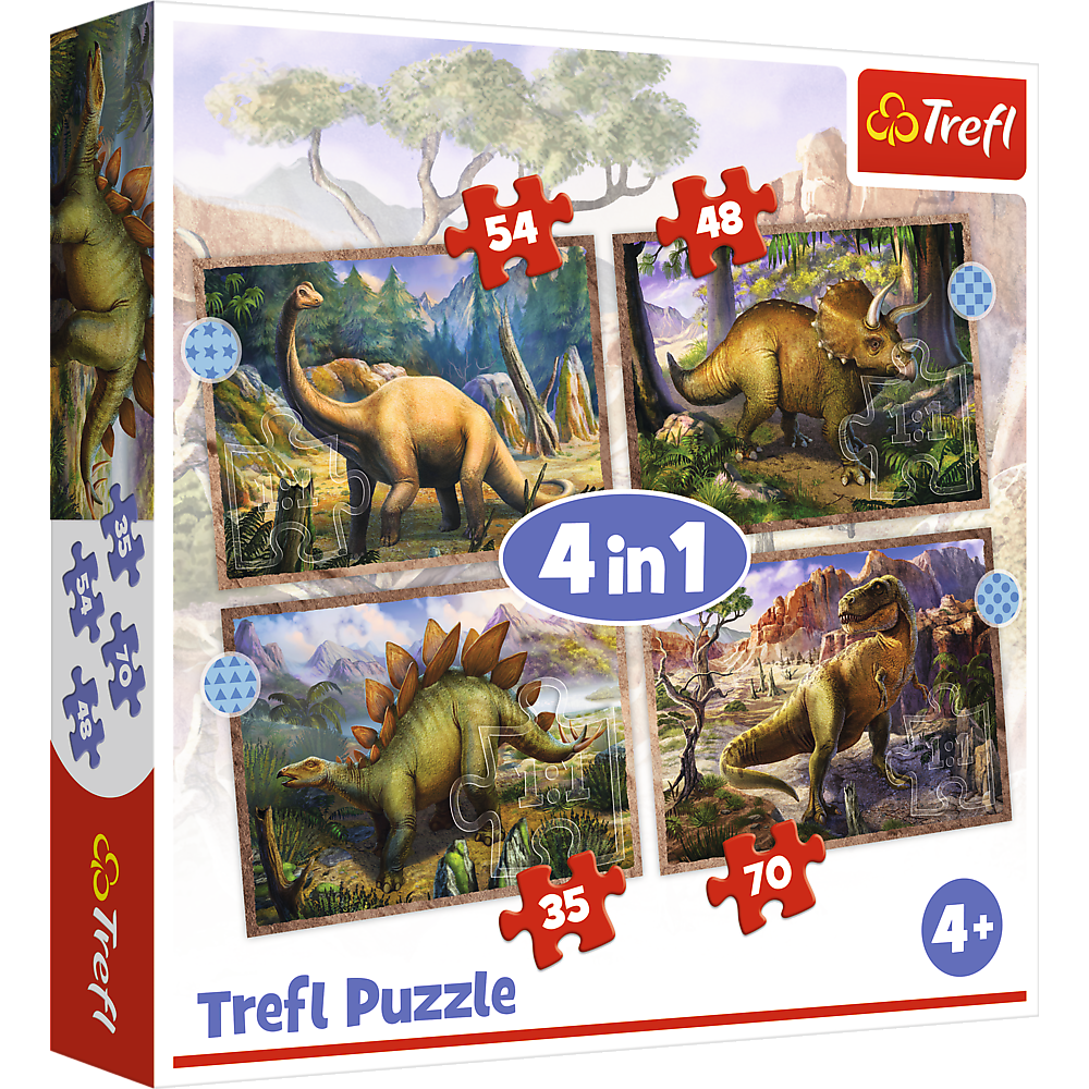 Puzzle Trefl 28 x 28 cm – 4 v 1 s dinosaury — Celkový pohled