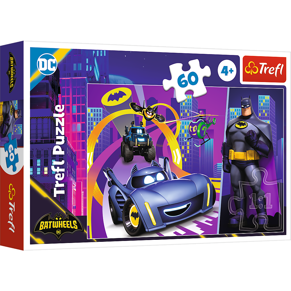 Puzzle Trefl 17400 – 60 dílků: Batman a jeho vozidla — Celkový pohled