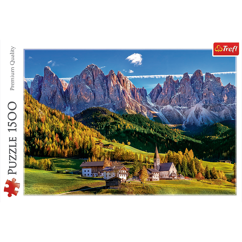 Puzzle Trefl 1500 dílků – Údolí Val di Funes, Dolomity — V provozu