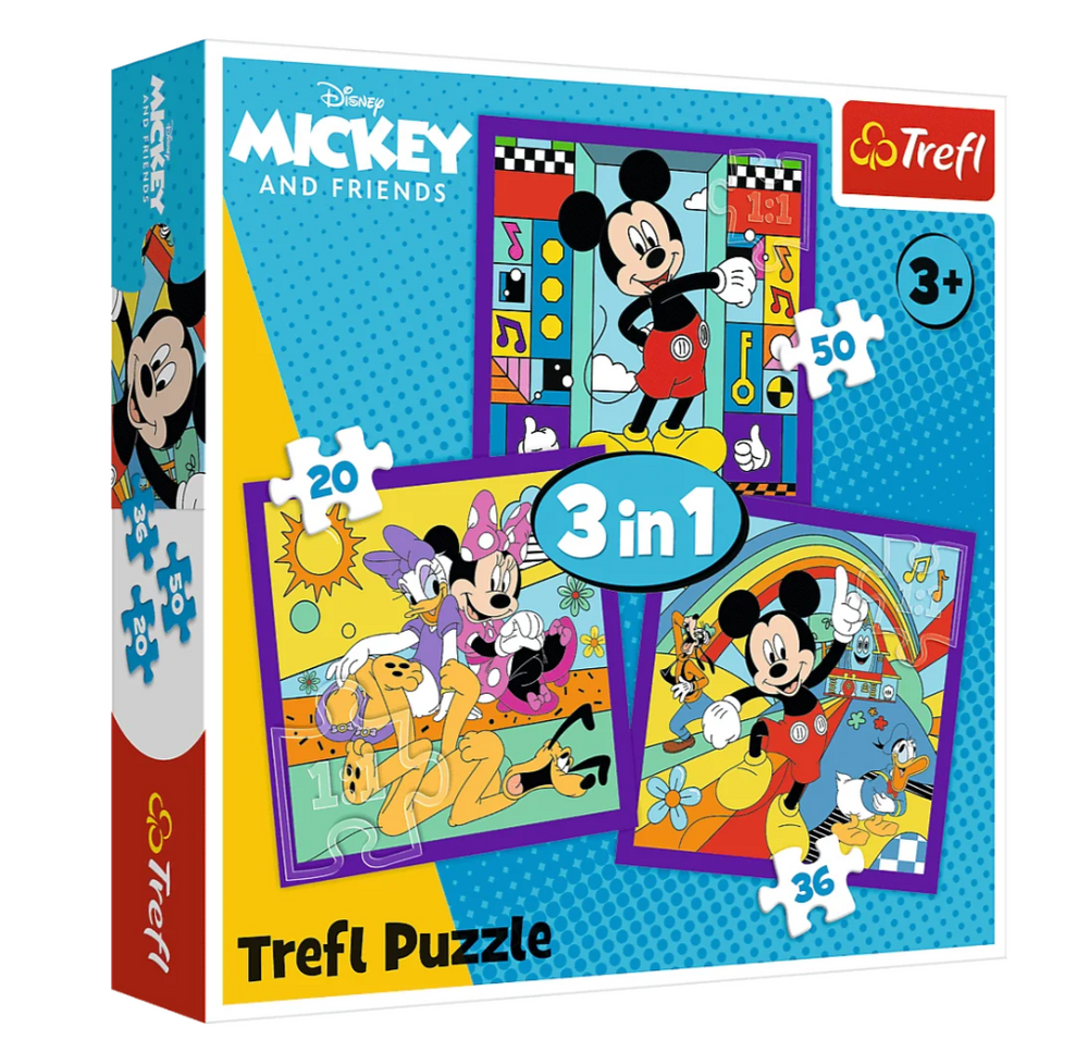 Puzzle 3 v 1 Mickey a priatelia (20, 36, 50 dielov) – Ekologické, Rozvíjajúce – Trefl 34894