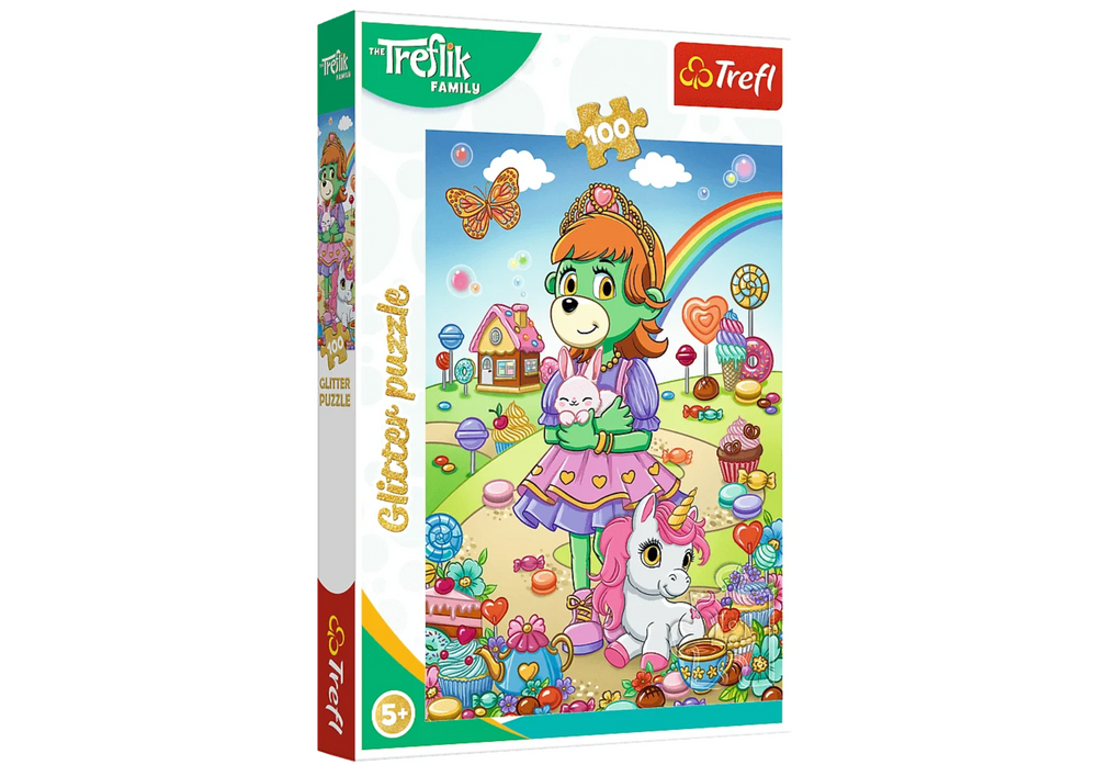 Třpytivé puzzle Rodina Treflíkovcov, 100 dielov – Glitter Trefl 14833