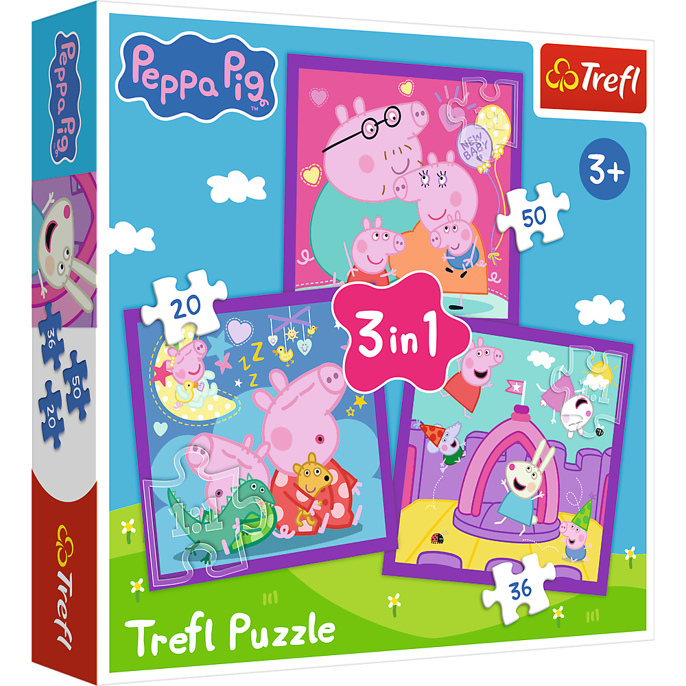 Dětské puzzle 3v1 - Zvyklosti Peppa Pig (20, 36, 50 dílků) - Ekologické a kvalitní zpracování — Detail