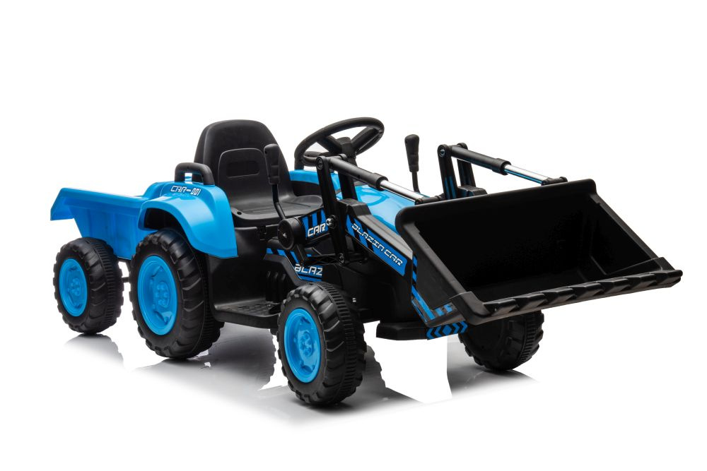 Elektrický traktor LEAN Toys BW-X002A s funkčnou lžícou - modrý 12V pre deti od 3 rokov
