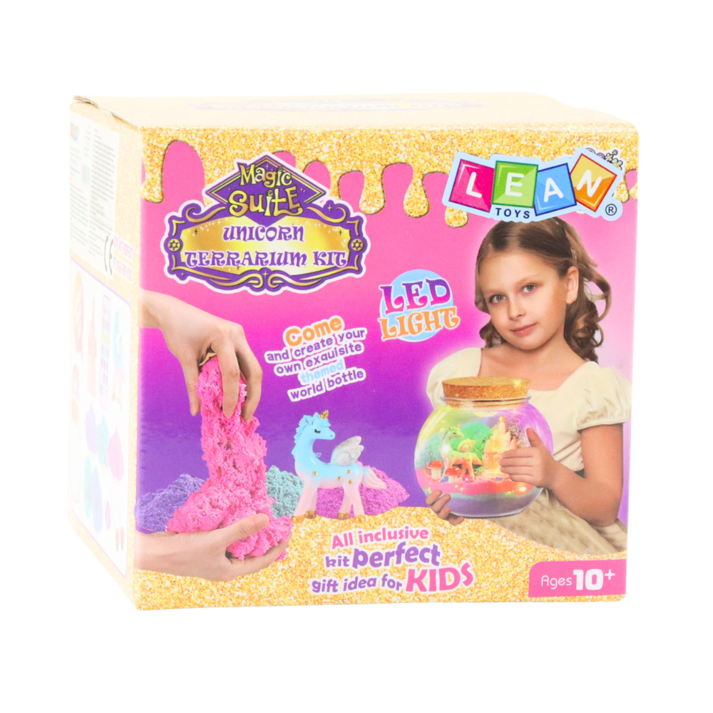 DIY Terárium s Jednorožcem a LED Osvětlením LEAN Toys, 14 x 14 x 14 cm, pro děti od 10 let, 24 měs. — V provozu