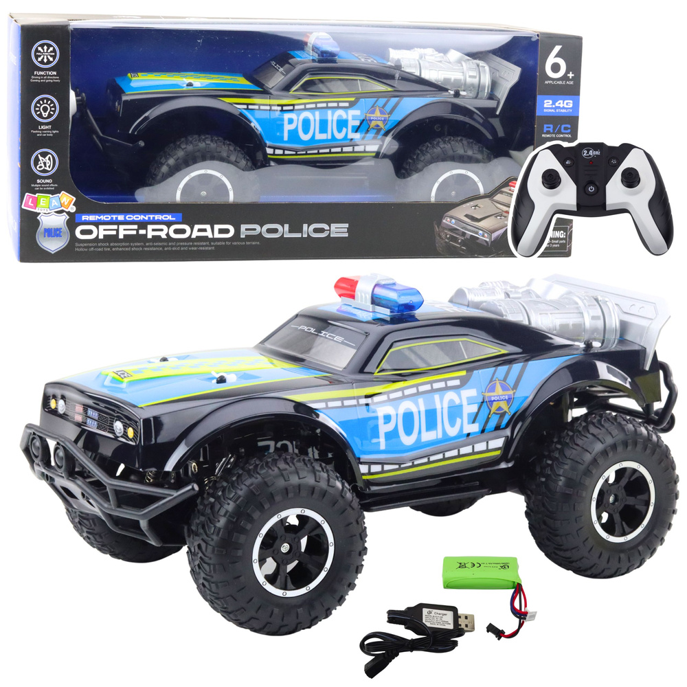 RC Policejní Terenní Auto 1:8 – Černé s Realistickými Efekty — Celkový pohled
