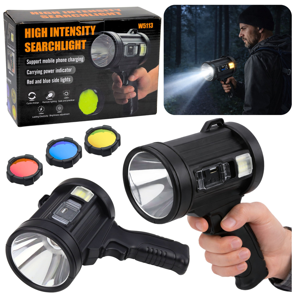 Solárna LED svietidlo Szperacz 23 cm, 800 lm, 6 režimov, powerbanka, vymeniteľné filtre