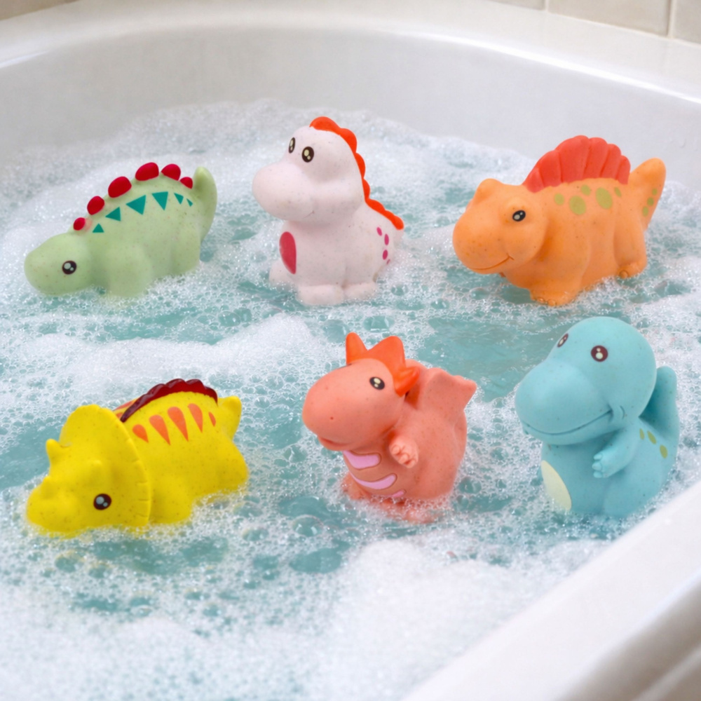 Edukativní koupací hračky LEAN Toys, 6 měkkých gumaových dinozaurů, 6m+ — V provozu