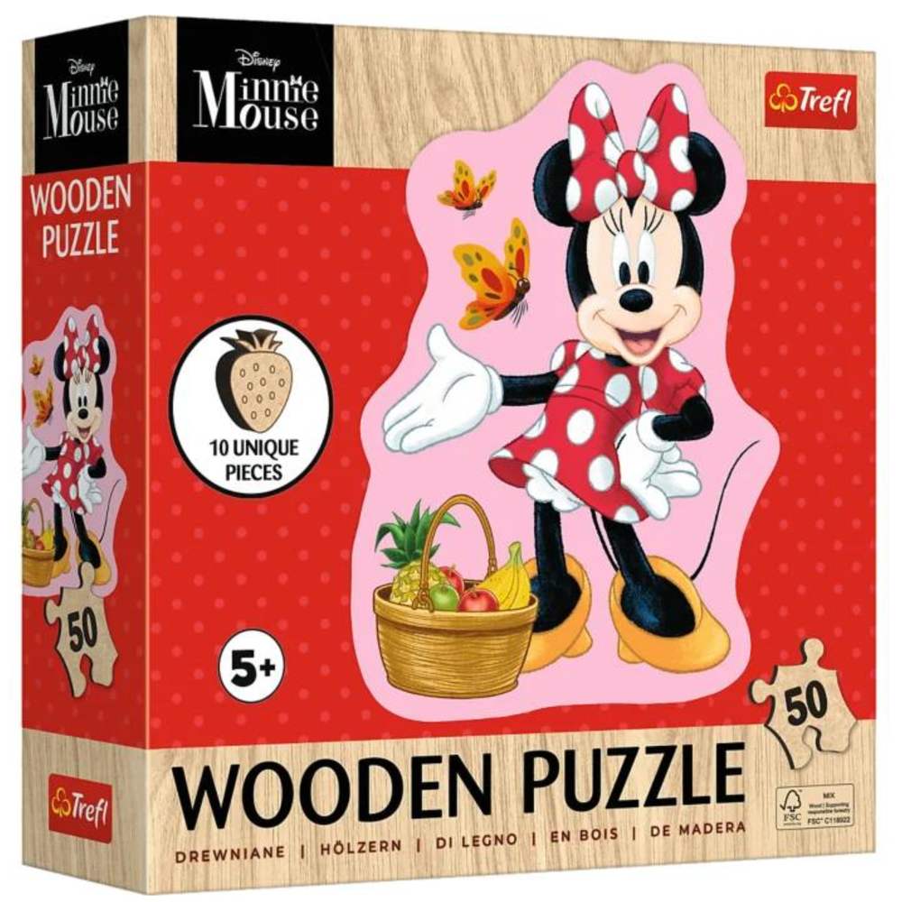 Dřevěné obrysové puzzle Trefl Puzzle Minnie Mouse Veselá Minnie 50 dílků — Celkový pohled