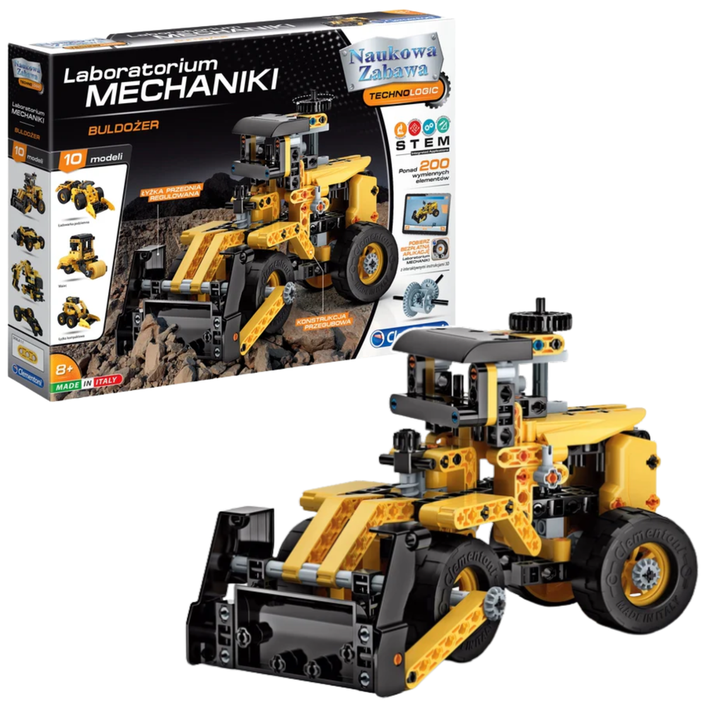 Clementoni Vzdelávacia zábava Laboratórium mechaniky Buldozer 10 v 1, 200+ dielov, CZ