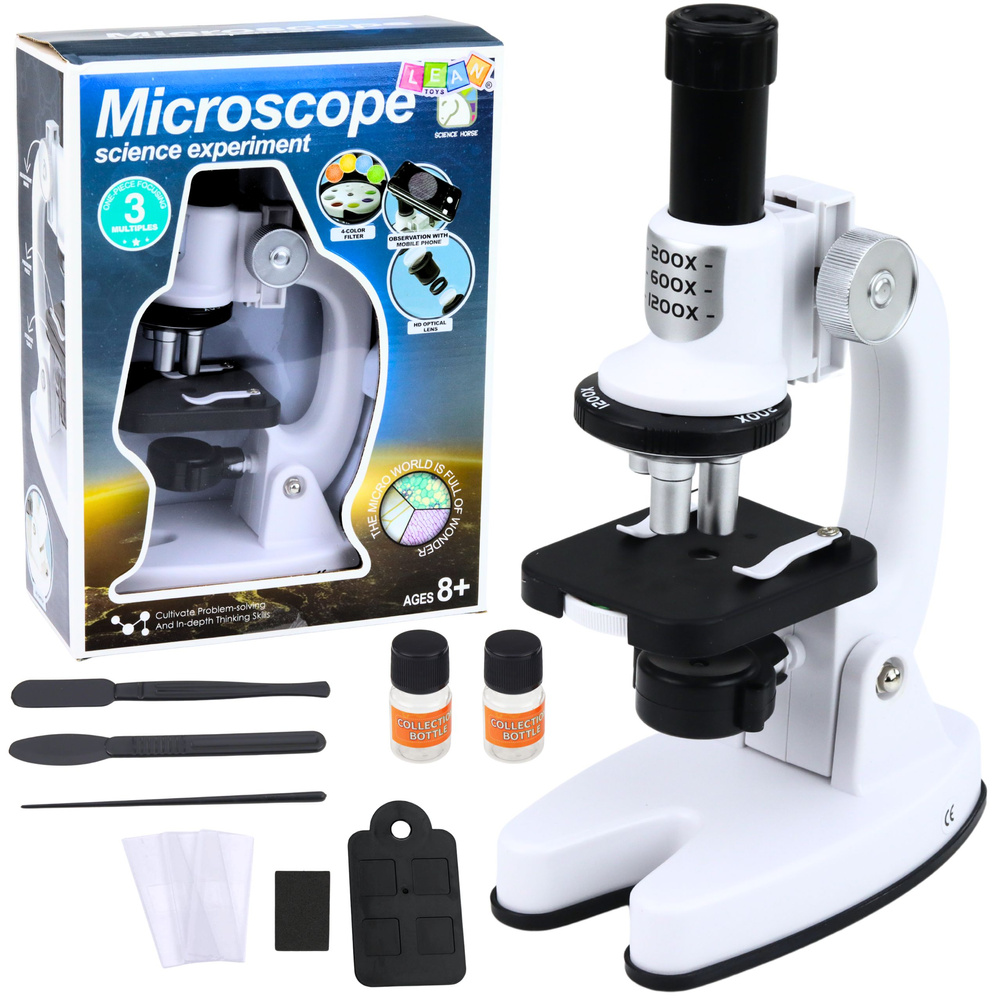 Detský vzdelávací mikroskop 1200× so súpravou príslušenstva, biely, od 8 rokov
