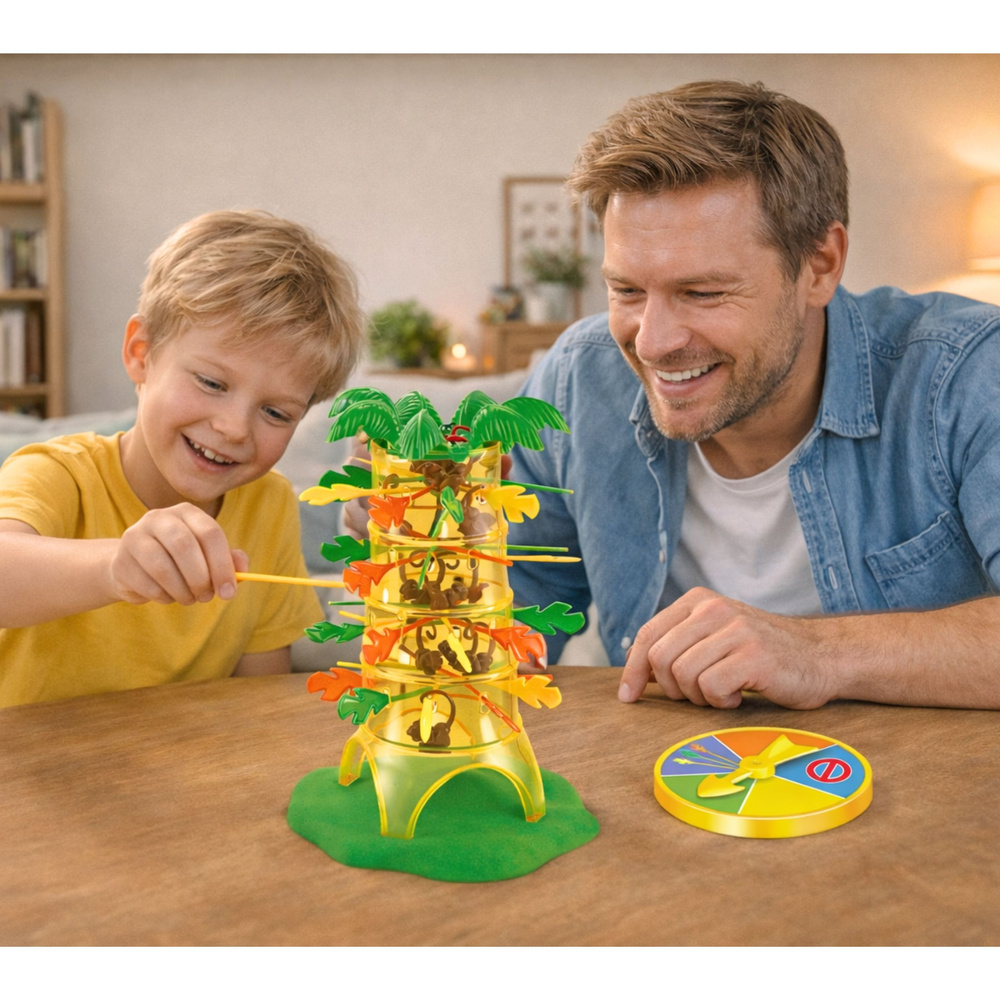 Zručnostní hra LEAN Toys Padající opičky s losovacím kolečkem, 3+ — V provozu