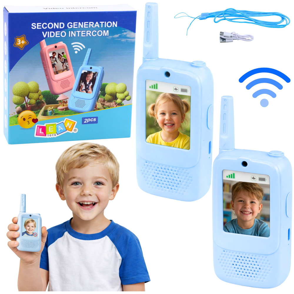 Detské vysielačky s videohovorom a fotoaparátom, modré, dosah 300 m, USB-C, 2 ks