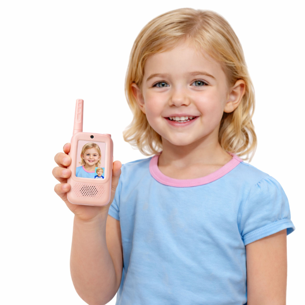Vysílačky LEAN Toys s videohovorem a fotoaparátem, růžové, 2 kusy — V provozu
