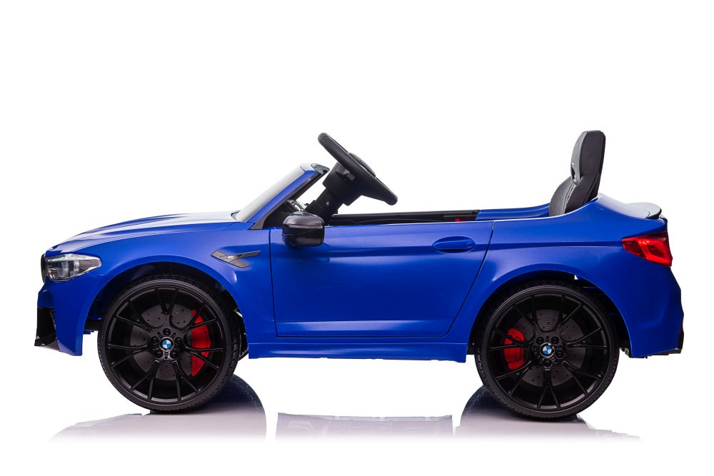 Elektrické autíčko BMW M5 DRIFT Modré LEAN CARS, 127 x 36 x 62 cm, od 3 let, s otevíranými dveřmi a ekoskórou — V provozu