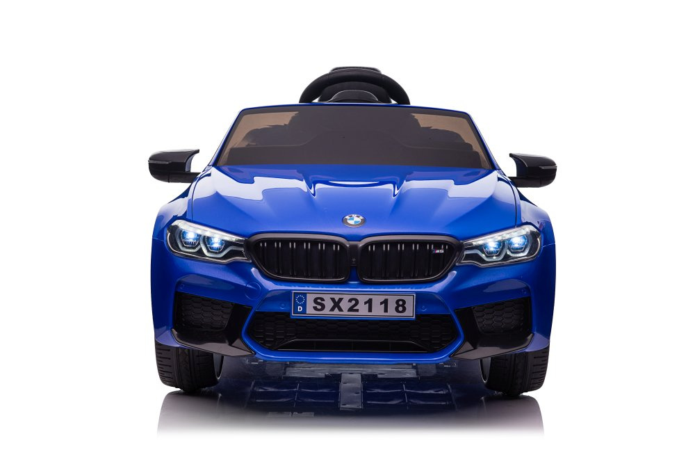 Elektrické autíčko BMW M5 DRIFT Modré LEAN CARS, 127 x 36 x 62 cm, od 3 let, s otevíranými dveřmi a ekoskórou — Celkový pohled