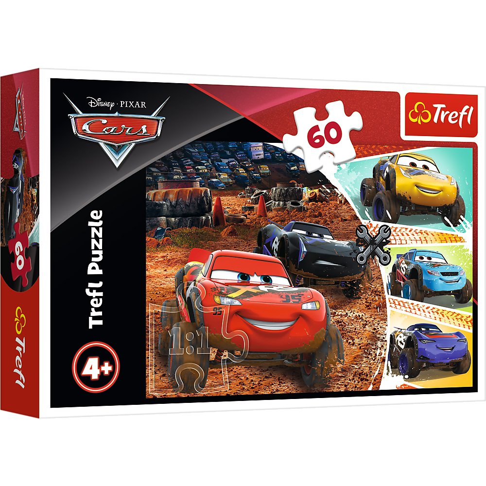 Puzzle Trefl - Blesk McQueen s přáteli - 60 dílků, série Disney Auta 3 — Celkový pohled