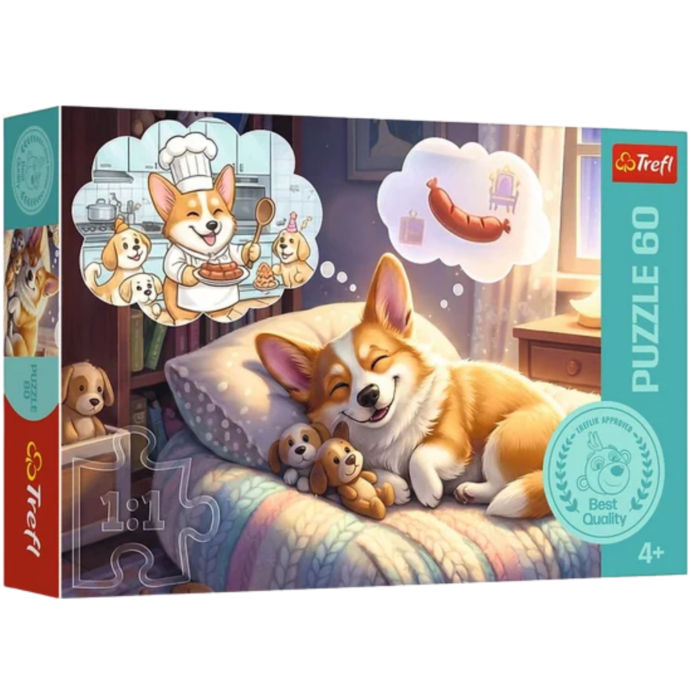 Trefl Puzzle Corgi v rozprávkovej krajine, 60 dielov, 24×34 cm (17434)