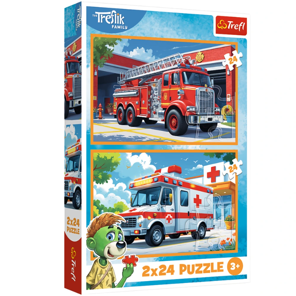 Trefl Puzzle Trefliků Puzzle 2x24 dílků – Hasičské auto a sanitka — Celkový pohled
