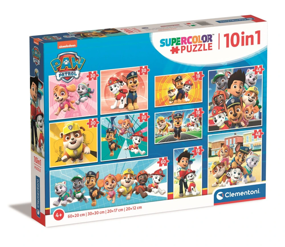 Clementoni Tlapková patrola Puzzle 10v1 Super Color (18–60 dílků) 20270