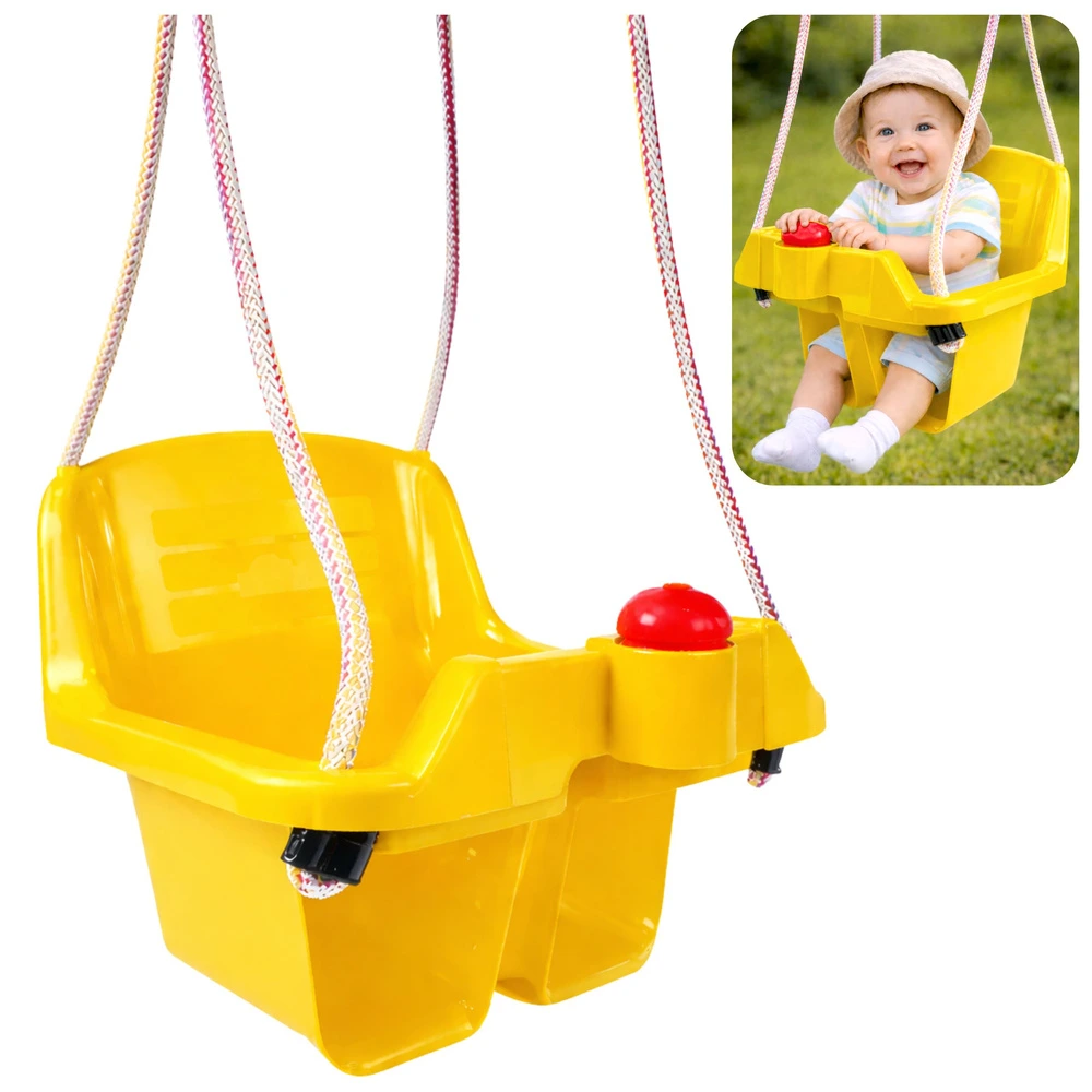 Dětská kbelíková houpačka žlutá s klaksonem, nosnost 19 kg