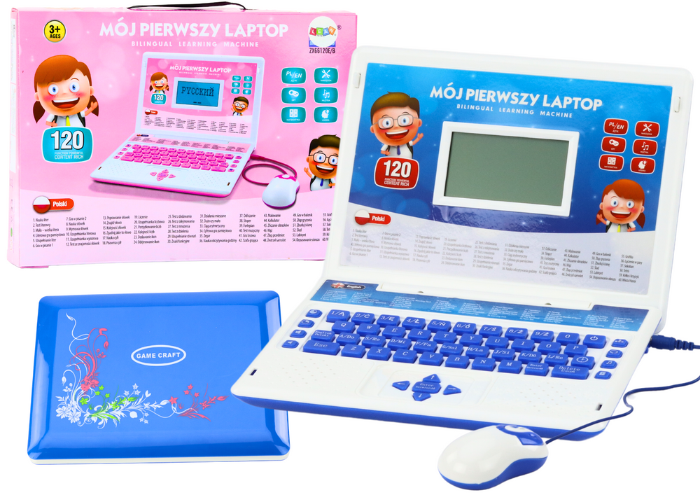Interaktivní vzdělávací notebook pro děti 60 funkcí, CZ/EN, s myší, modrý