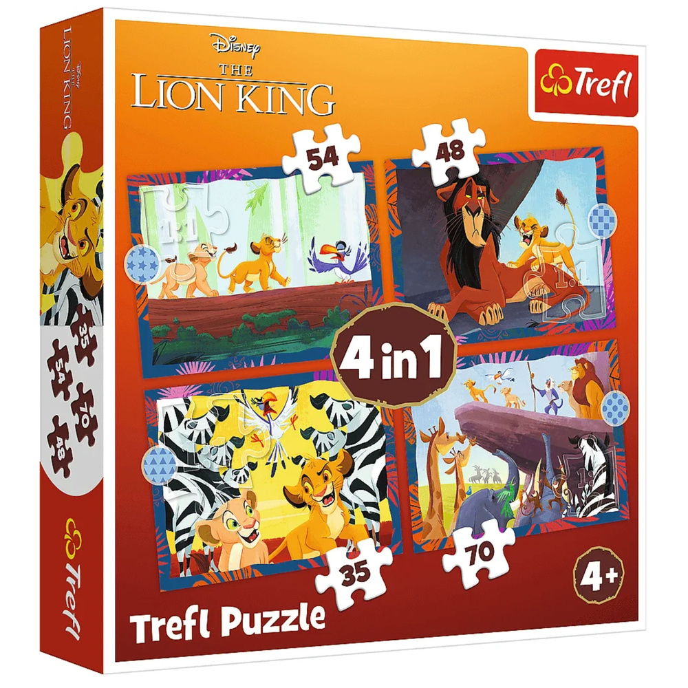 Puzzle 4v1 Odvážný Král Lev Disney Lion King Trefl 34653 — Celkový pohled