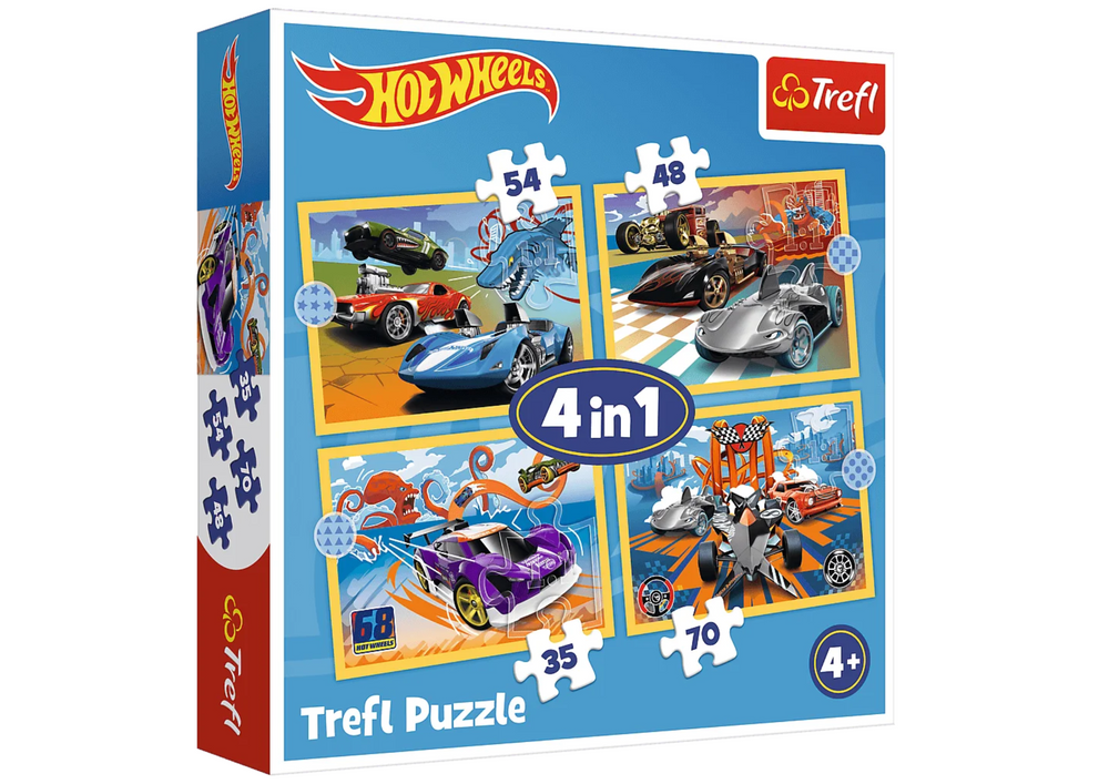 Puzzle 4v1 Hot Wheels 12/15/20/24 dílů Trefl Puzzle — Celkový pohled