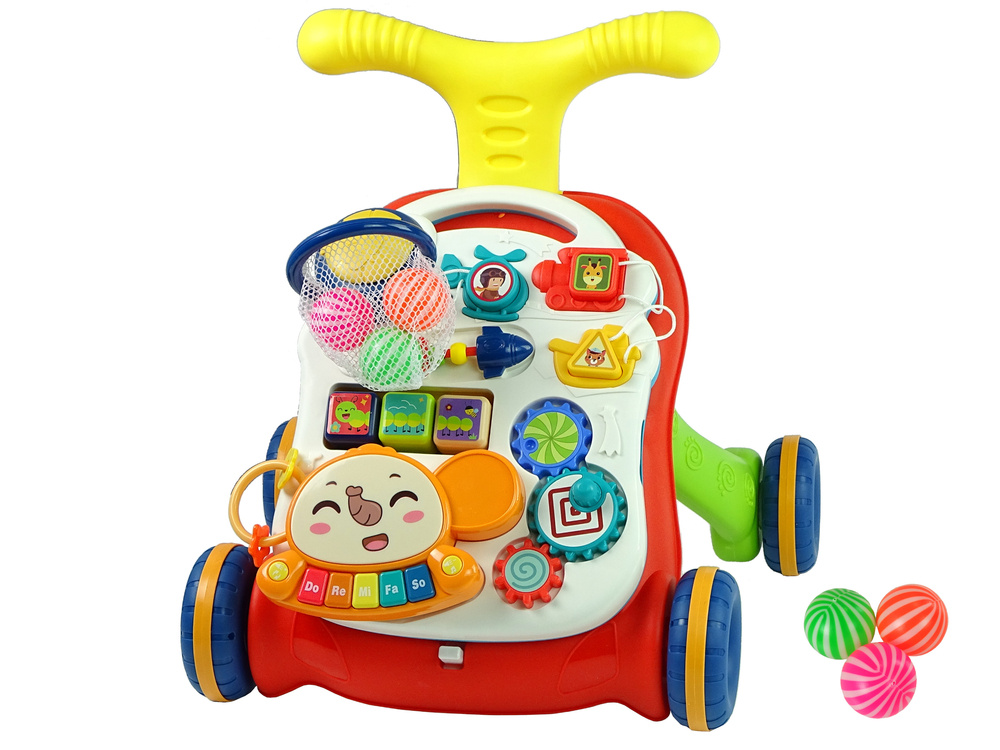 Interaktivní chodítko Stoleček 2v1 červený LEAN Toys — V provozu
