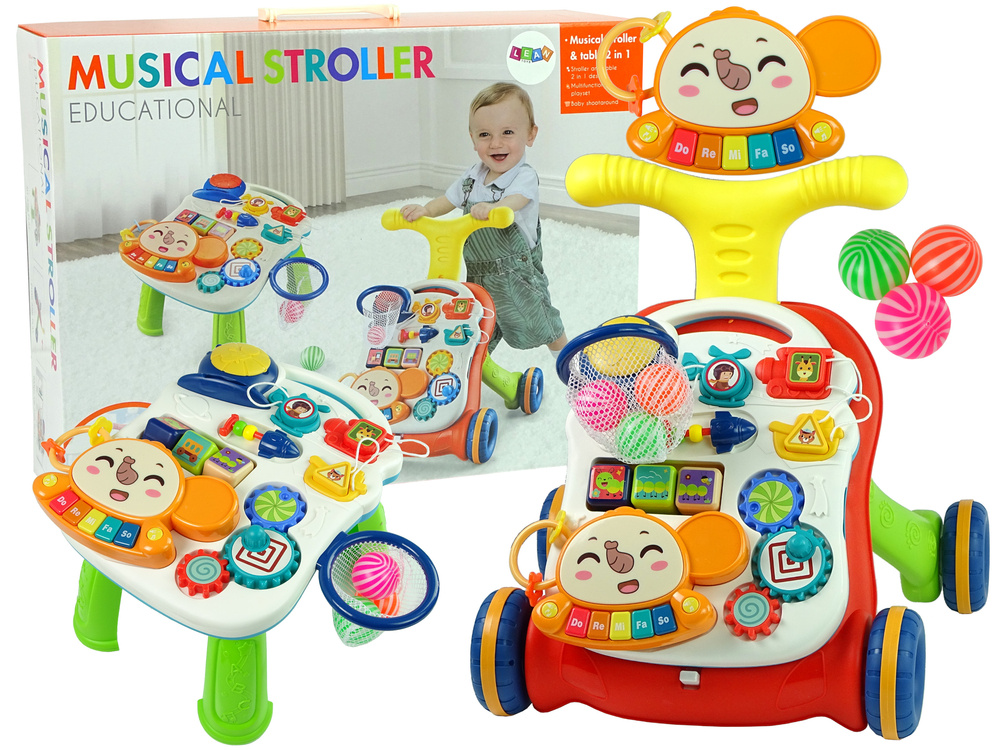 Interaktivní chodítko Stoleček 2v1 červený LEAN Toys — Celkový pohled
