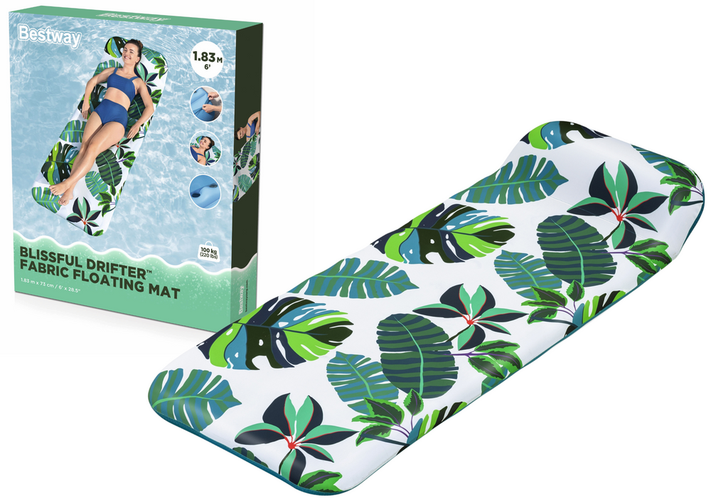 Nafukovacia matrace LEAN Toys s listami palmy 183×73 cm nosnosť 100 kg s polštárom