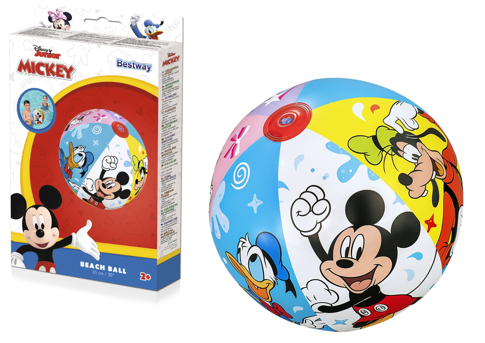 Nafukovací plážový míč Mickey Mouse 51 cm Bestway - odolný vinylový míč pre deti od 2 rokov