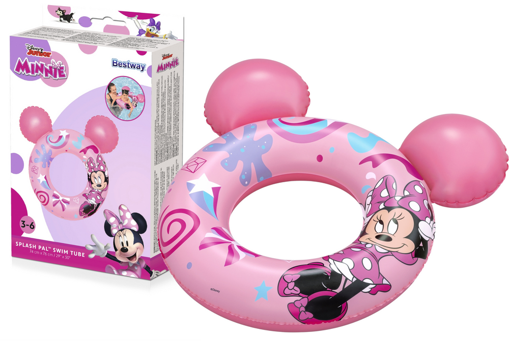 Nafukovací kruh Minnie Mouse s uškami 74×76 cm Bestway - bezpečný plavecký kruh pre deti 3-6 rokov