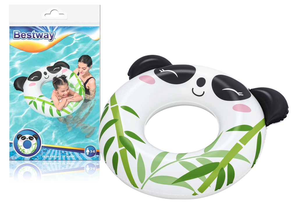 Nafukovací kruh Panda Bestway 76×85 cm s opravnou záplatou pro děti 3-6 let