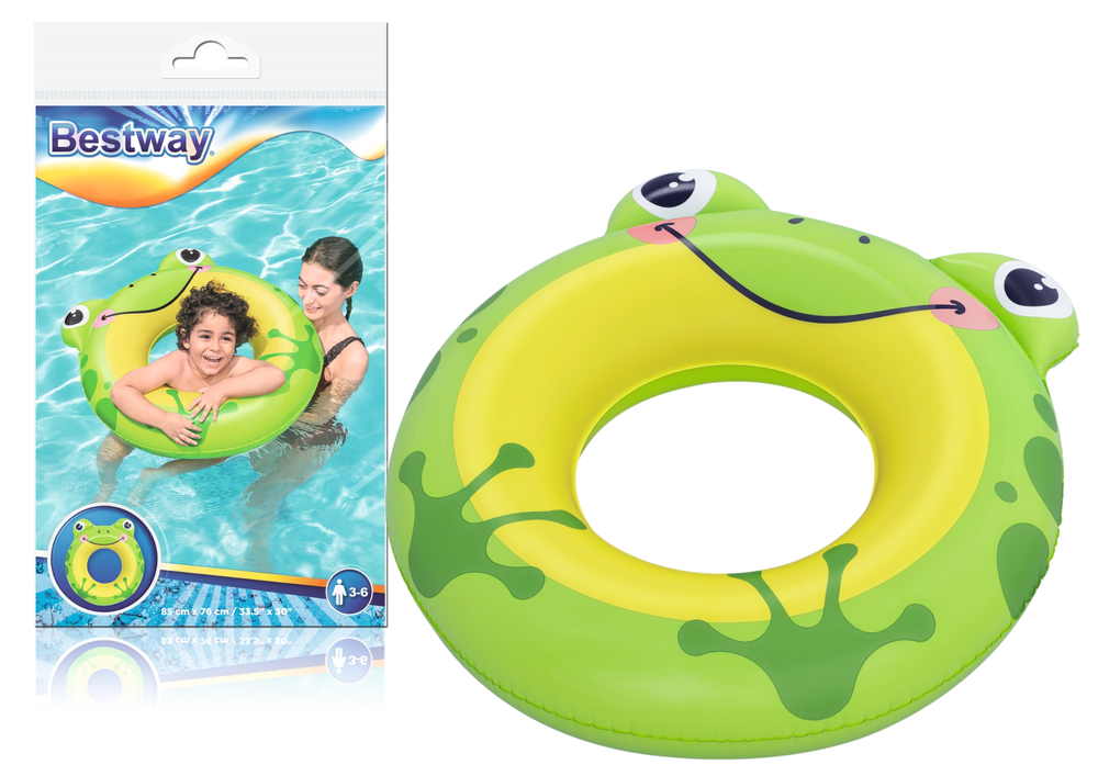 Plavecký kruh Žába 76 cm Bestway pro děti 3-6 let s opravnou záplatou