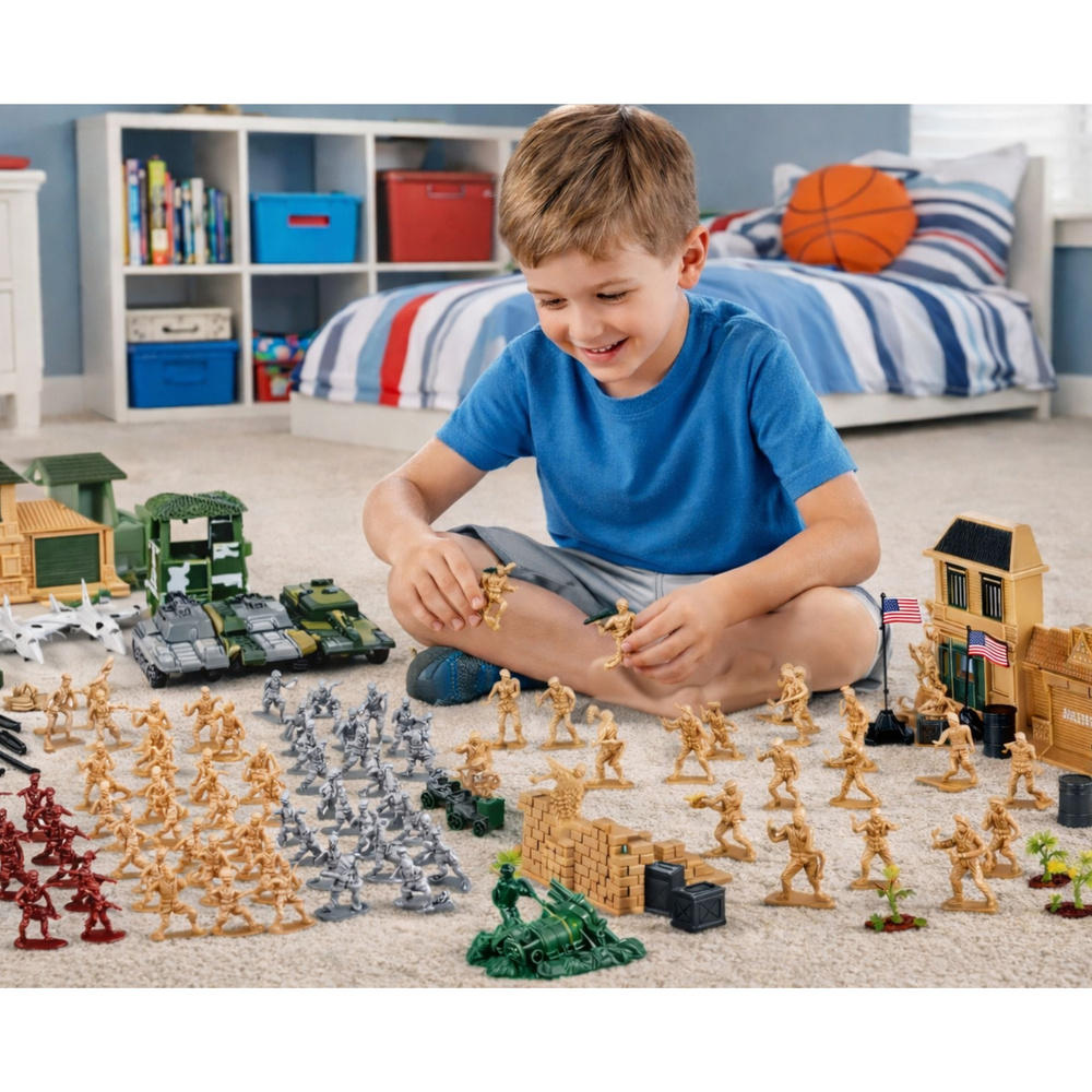 Vojenská sada 300 kusů – vojáci, vozidla a zbraně, 3+, LEAN Toys — Taška na zip