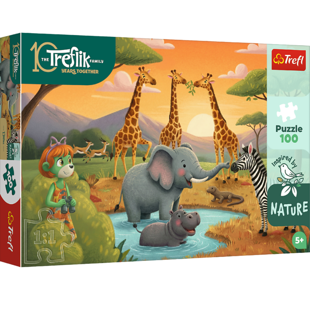 Dětské puzzle Trefl Puzzle Wesoła ferajna – Rodina Trefliků 100 dílků, od 5 let — Celkový pohled
