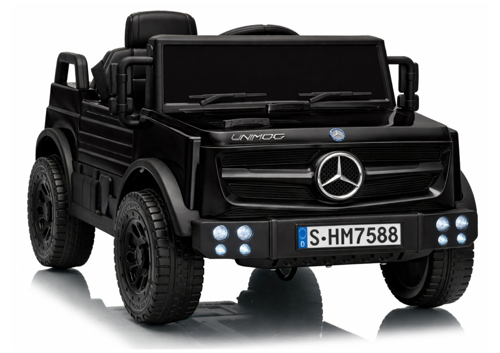 Detské elektrické autíčko Mercedes Unimog HM7588 6 V, 4 Ah, čierne, s diaľkovým ovládaním 2×45 W