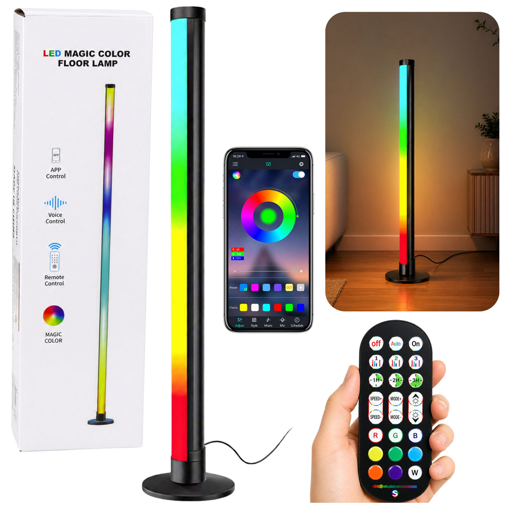 Rohová LED lampa LEAN 90 cm, RGB, ovládání aplikací a dálkově, hudební režim — LED lampa pro děti