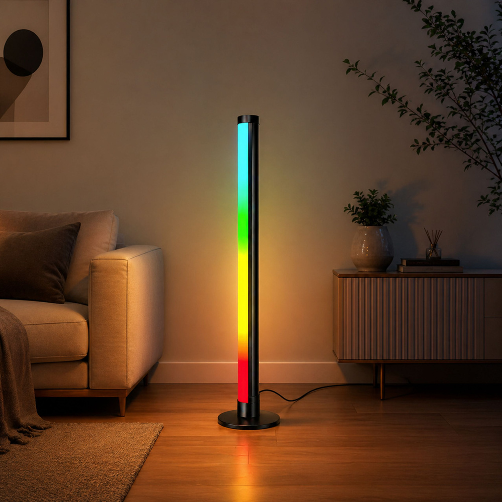 Rohová LED lampa LEAN 90 cm, RGB, ovládání aplikací a dálkově, hudební režim — Bezpečný materiál