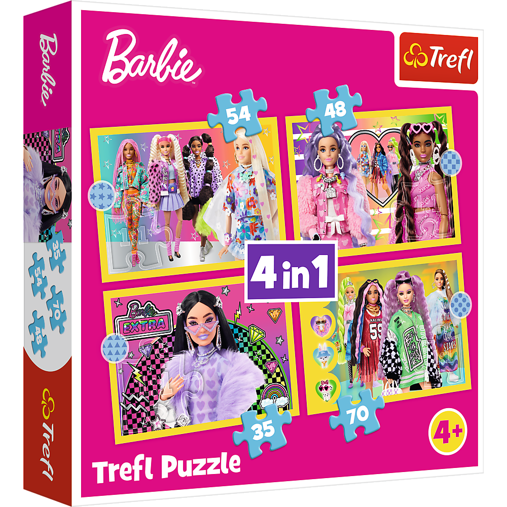 Puzzle – 4 v 1 – Veselý svet Barbie / Mattel, Barbie 34626