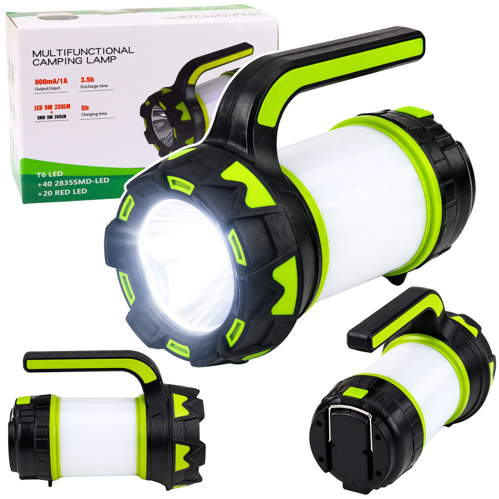 Multifunkčná LED kempingová lampa 2 v 1, nabíjateľná cez USB, biele a červené svetlo, 800 mAh