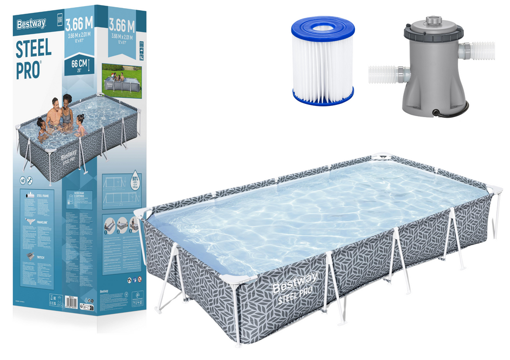Obdélníkový bazén s rámem 366 x 201 x 66 cm Bestway STEEL PRO™ 561FV
