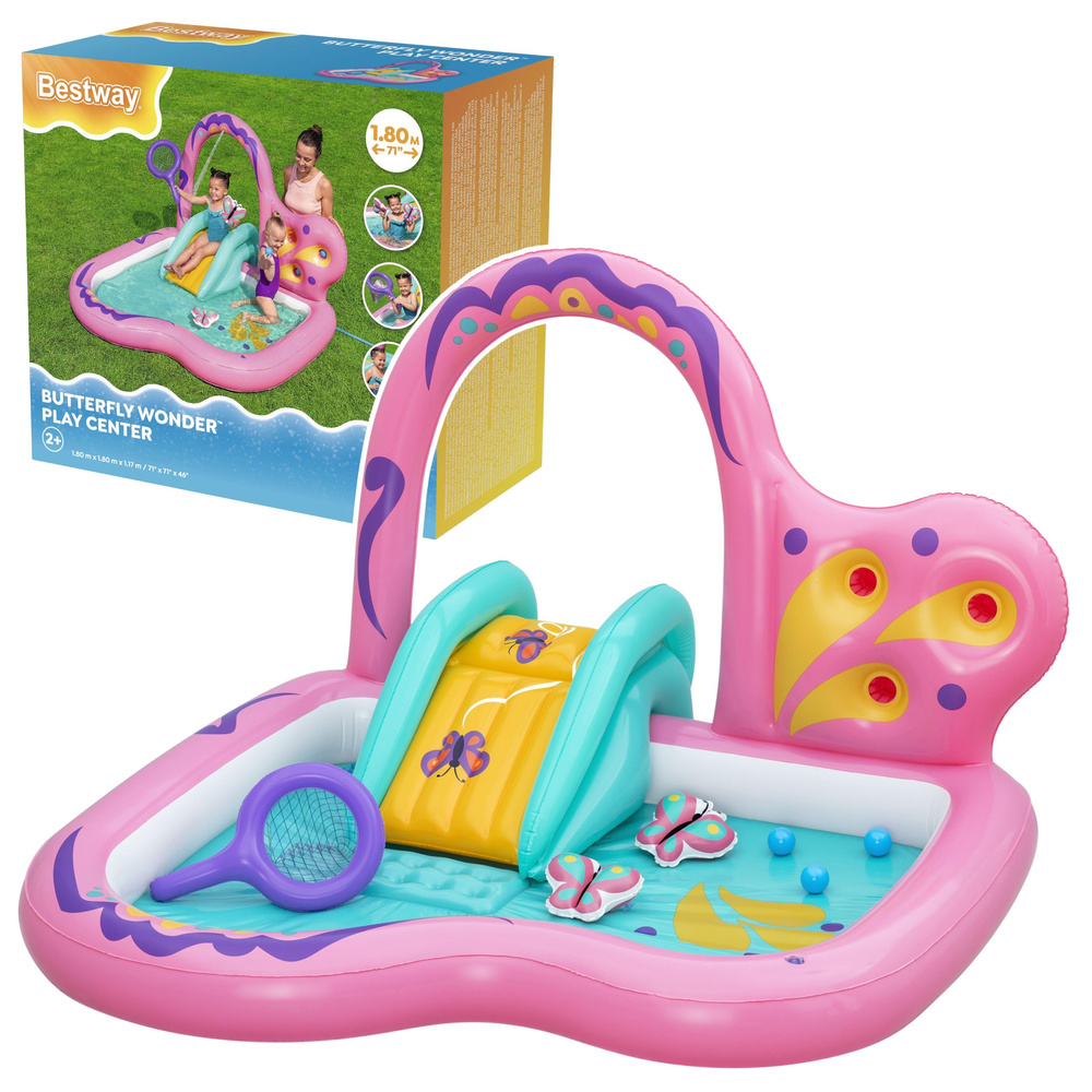 Bestway 53175 Butterfly Wonder vodní hrací centrum se skluzavkou, růžové
