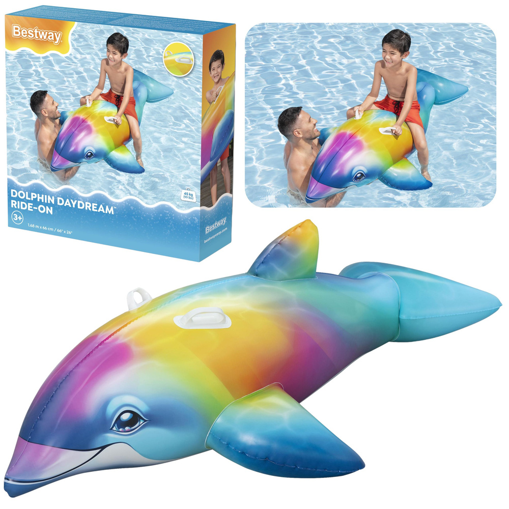 Bestway 41541 nafukovací delfín Rainbow Dolphin Daydream Ride-On 157 × 94 cm