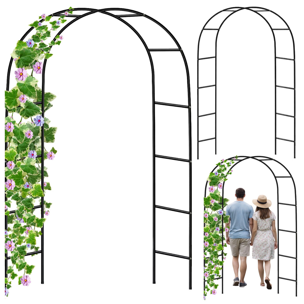 Kovová záhradná pergola v tvare oblúka pre popínavé rastliny 240 × 140 cm, čierna