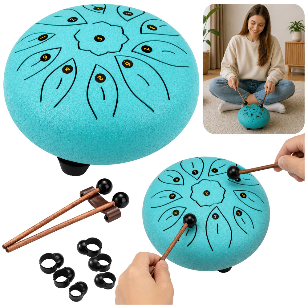 Oceľový jazykový bubon s 11 tónmi, tyrkysový, relaxačný nástroj na jógu a meditáciu, 16 cm